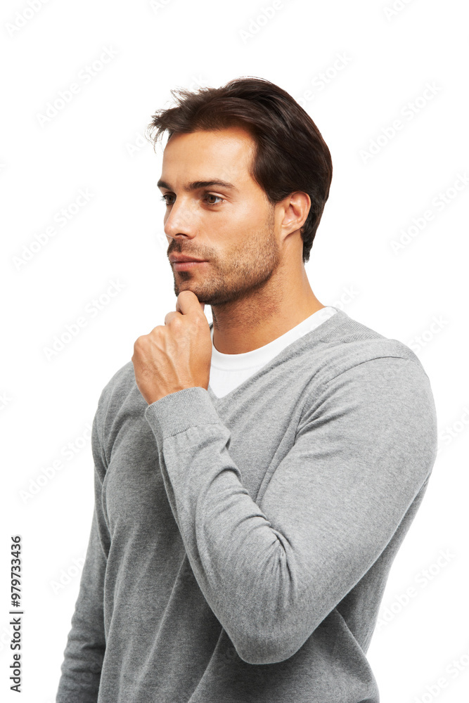 Serious, thinking and businessman with ideas in studio, professional career and planning for startup. Male consultant, thoughts and pride by white background for creative agency, occupation and job Serious, thinking and businessman with ideas in studio, professional career and planning for startup. Male consultant, thoughts and pride by white background for creative agency, occupation and job