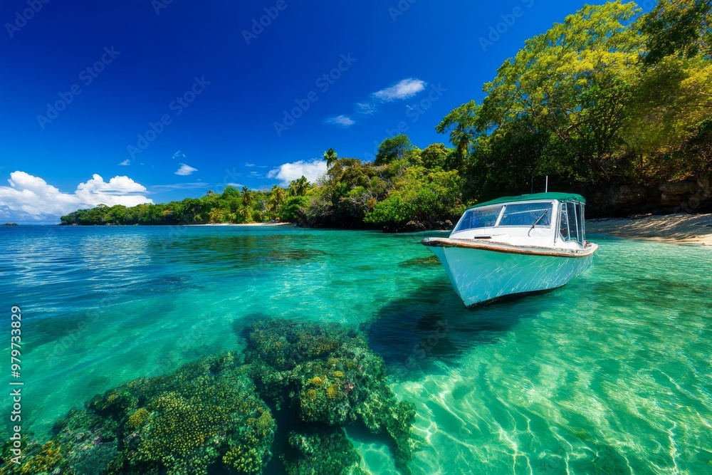 Obraz premium Trinidad and Tobago's serene Buccoo Reef, a popular spot for snorkeling and exploring vibrant coral ecosystems