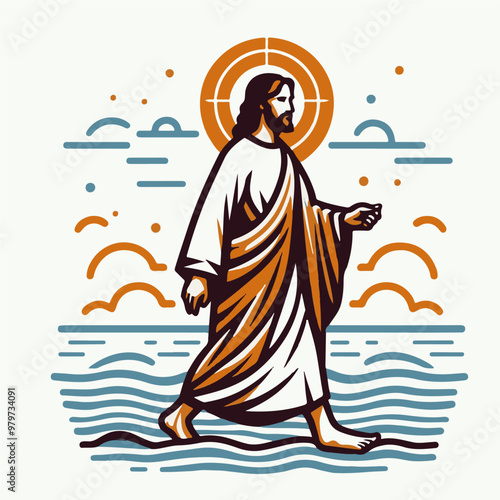 Jesus Christ walking on the waters of the sea