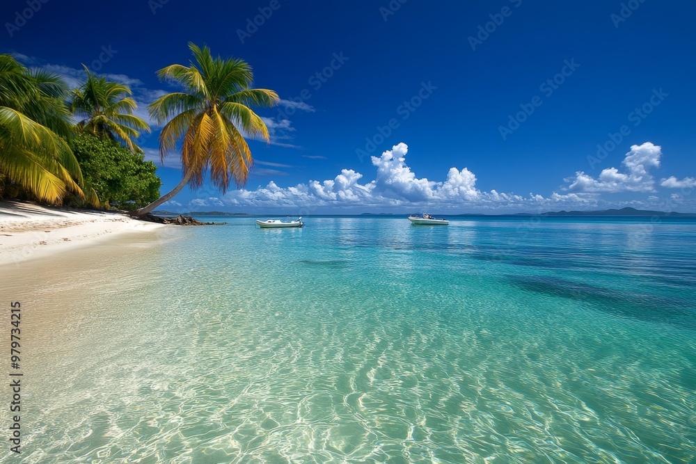 Fototapeta premium Trinidad and Tobago's tranquil Tobago Cays, offering clear blue waters and excellent snorkeling spots