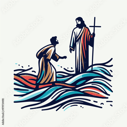 Jesus Christ walking on the waters of the sea