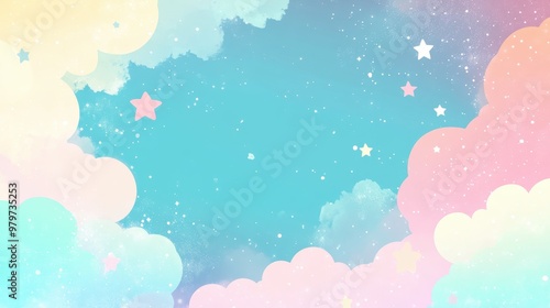 Dreamy Pastel-Colored Clouds and Stars in the Night Sky