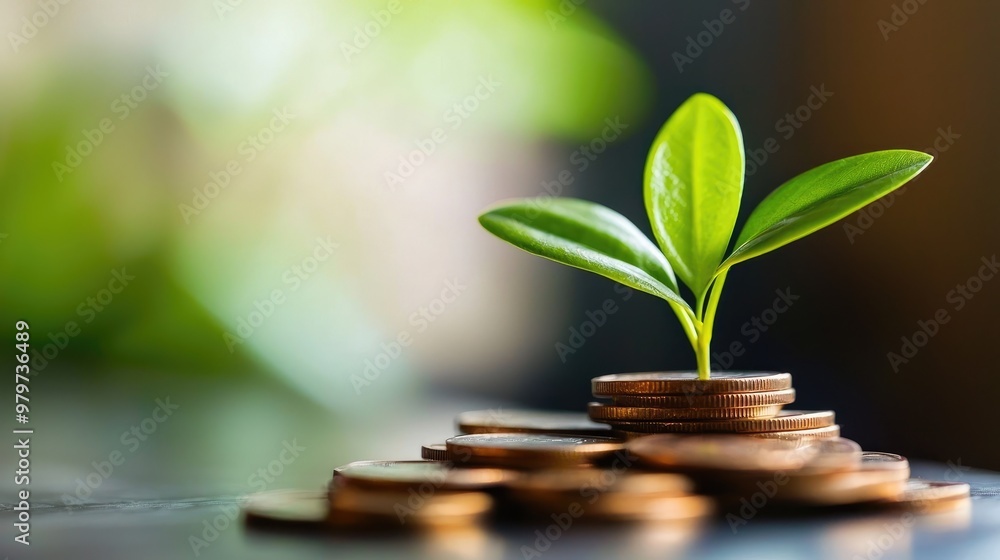 A small green plant emerging from a stack of coins, symbolizing growth, investment, and financial prosperity. A small green plant emerging from a stack of coins, symbolizing growth, investment, and financial prosperity.