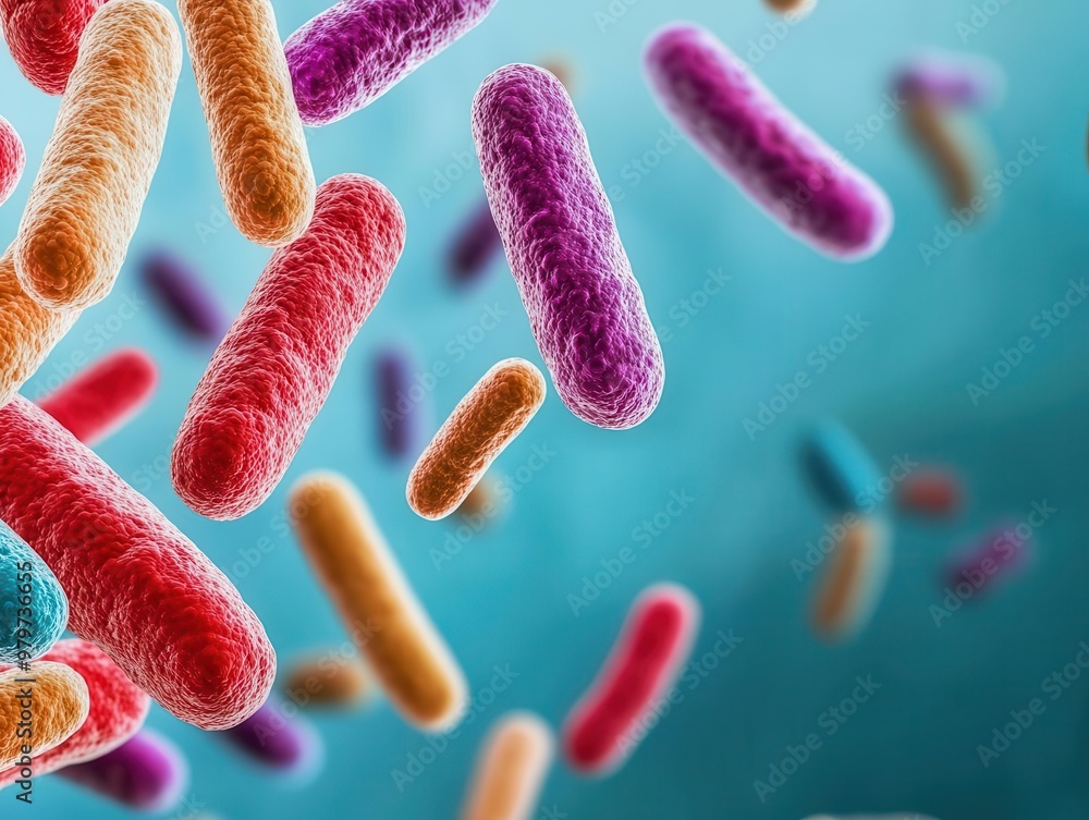 Healthy gut bacteria creating a protective layer in the stomach, with probiotics boosting wellness Healthy gut bacteria creating a protective layer in the stomach, with probiotics boosting wellness