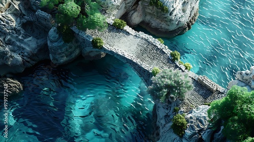 A spontaneously formed bridge overlooks azure oceans photo