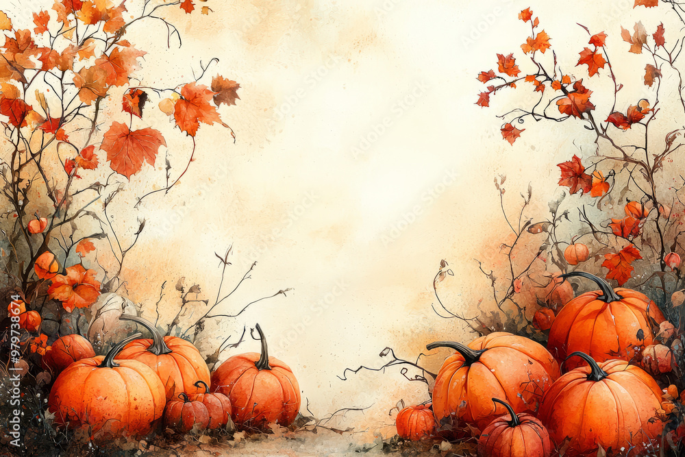 Naklejka premium Autumn, fall background with pumpkins, october. AI generative