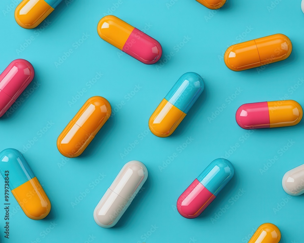 Close-up of probiotics in a colorful capsule, representing health benefits, digestive wellness concept Close-up of probiotics in a colorful capsule, representing health benefits, digestive wellness concept