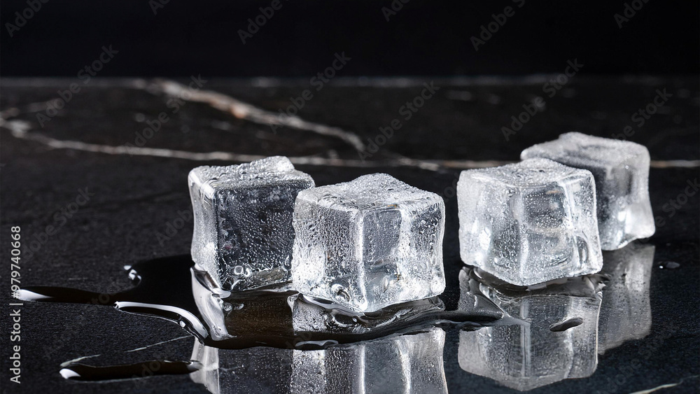 Cubos de gelo derretendo sobre uma mesa de mármore preto. Bebidas, gelo derretido. Frio, desejo, sensualidade. Cubos de gelo derretendo sobre uma mesa de mármore preto. Bebidas, gelo derretido. Frio, desejo, sensualidade.