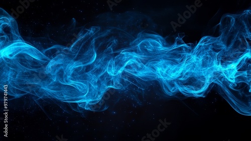 Abstract blue smoke swirls on a black background, representing energy, movement, magic, ethereal, and mystery.