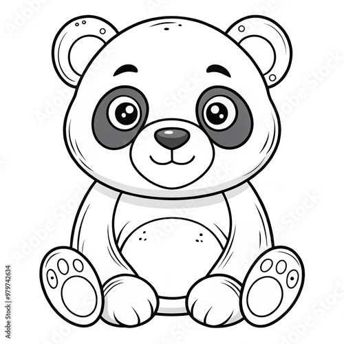 a black and white drawing of a teddy bear 
