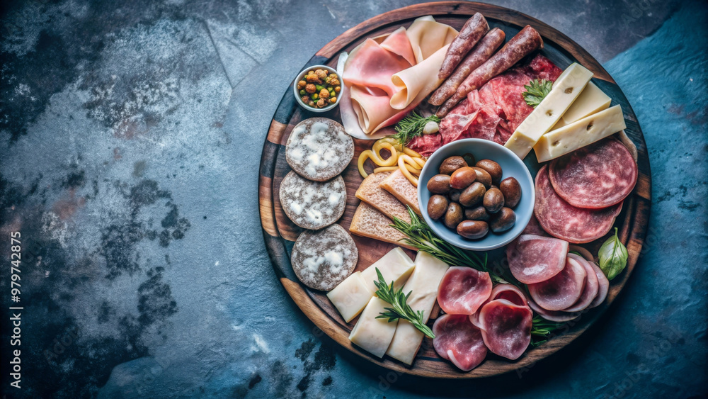 A beautifully arranged appetizer of assorted cheeses and cured meats, featuring variety of textures and flavors that invite sharing and enjoyment. Perfect for gatherings A beautifully arranged appetizer of assorted cheeses and cured meats, featuring variety of textures and flavors that invite sharing and enjoyment. Perfect for gatherings