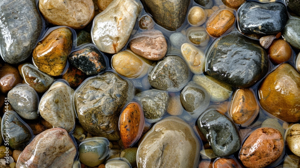 smooth river rocks shining in the water generative ai smooth river rocks shining in the water generative ai