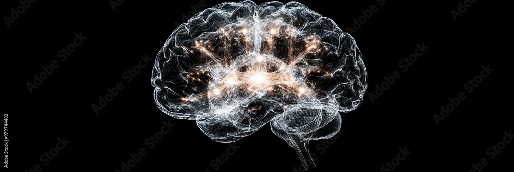 Obraz premium Illuminated Brain: A Glimpse into Neural Networks, showcasing the intricate connections and activity within the human brain, symbolizing intelligence, thought, memory, and learning.