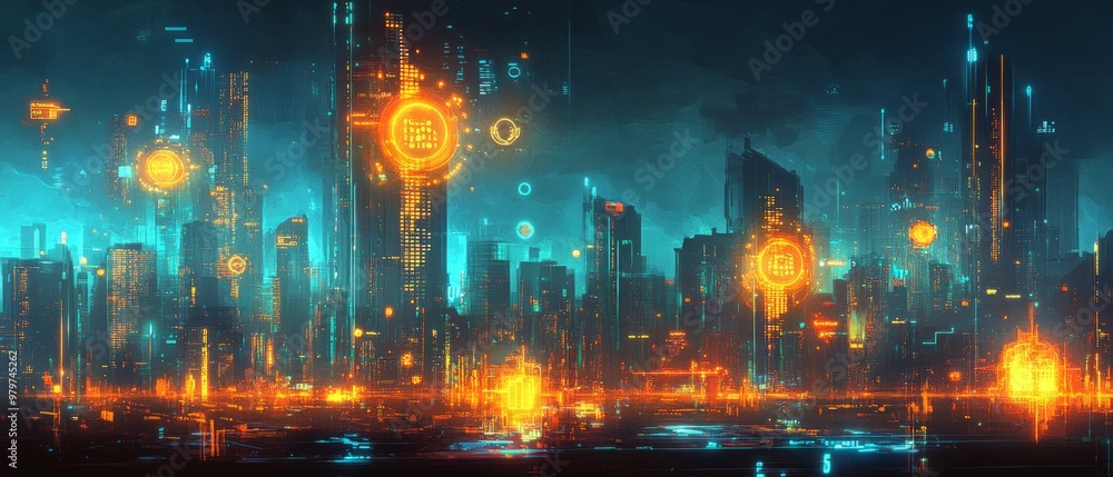 Obraz premium City of Twins, Digital Twin Technology