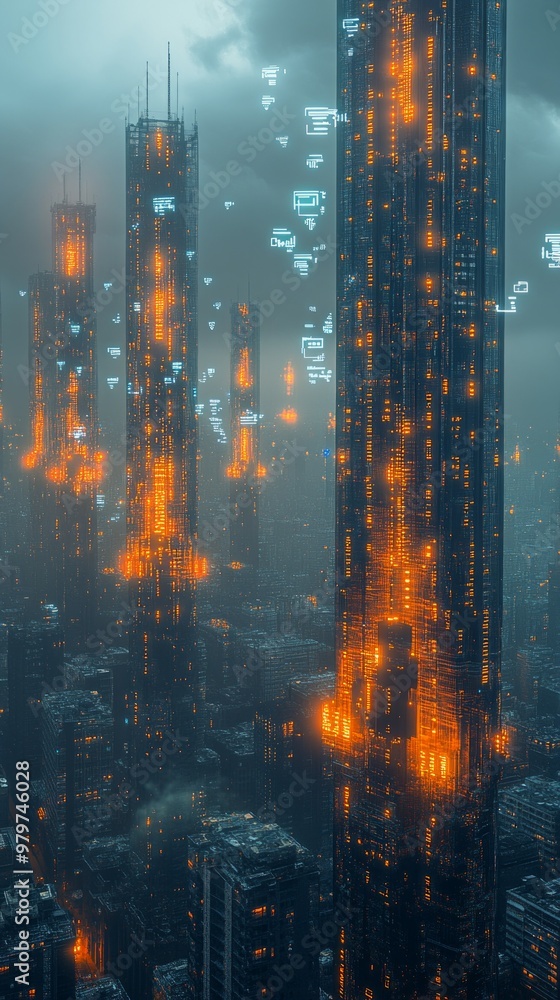 Fototapeta premium City of Twins, Digital Twin Technology