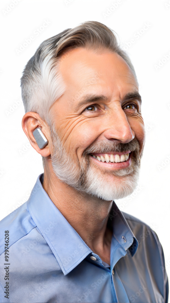 Smiling senior man with a hearing aid on a black background, elderly man with hearing assistance. Smiling senior man with a hearing aid on a black background, elderly man with hearing assistance.