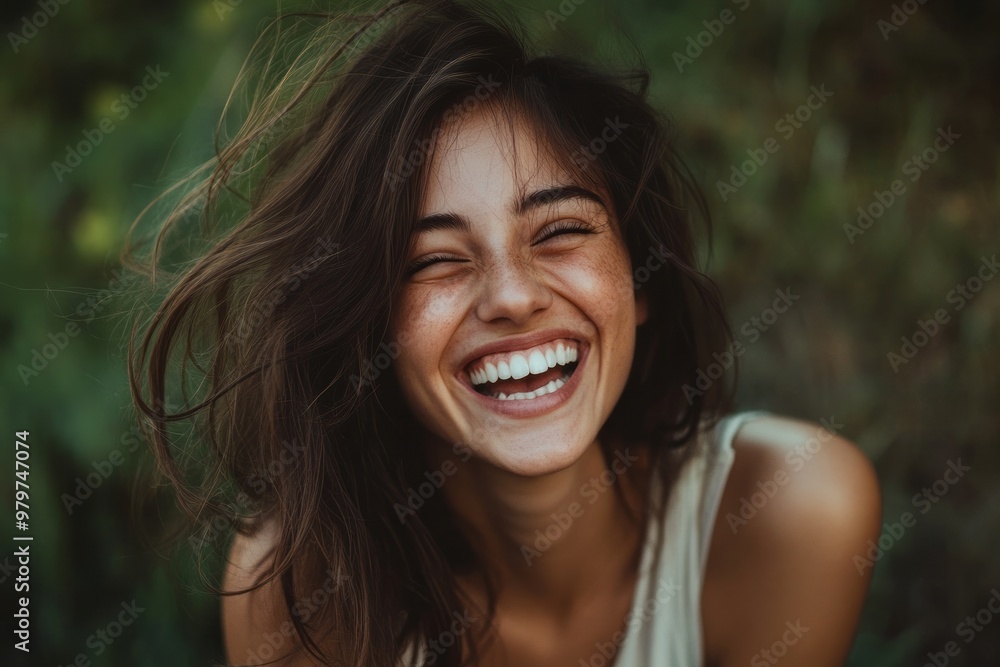 Joyful Young Woman Laughing Outdoors Joyful Young Woman Laughing Outdoors
