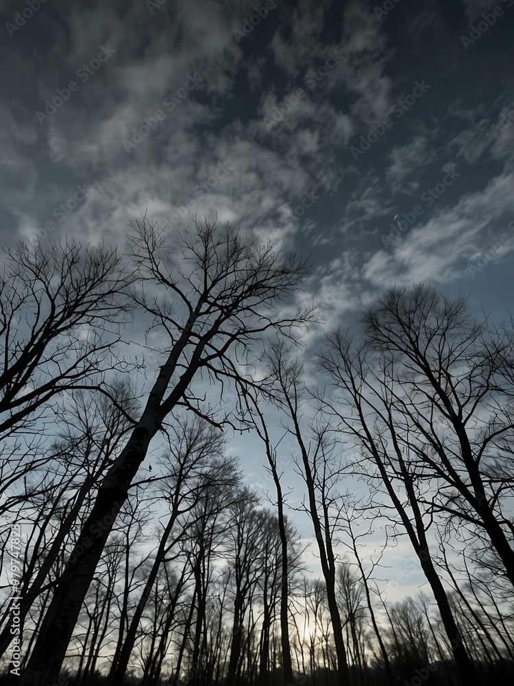 Icy bare trees under a winter sky in Orford, Quebec. Icy bare trees under a winter sky in Orford, Quebec.