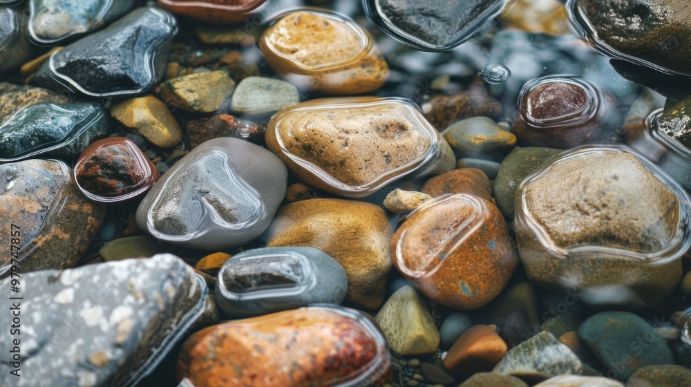 smooth river rocks shining in the water generative ai smooth river rocks shining in the water generative ai