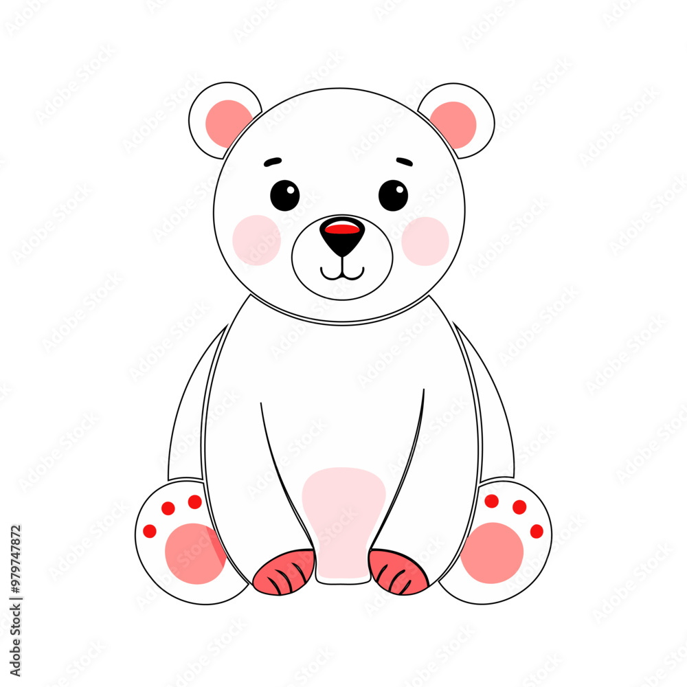 An adorable cartoon polar bear with blush cheeks and a friendly expression. Ideal for childrens vector illustrations, educational materials, or festive winter-themed desig An adorable cartoon polar bear with blush cheeks and a friendly expression. Ideal for childrens vector illustrations, educational materials, or festive winter-themed desig