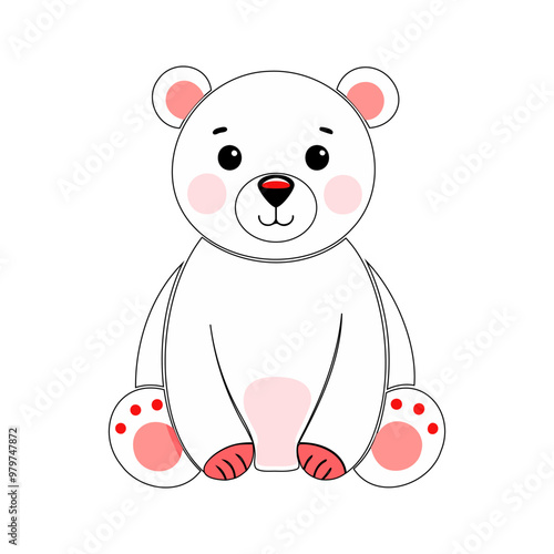 An adorable cartoon polar bear with blush cheeks and a friendly expression. Ideal for childrens vector illustrations, educational materials, or festive winter-themed desig