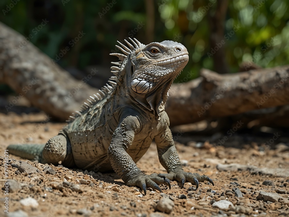 Iguana in its natural habitat, full body shot Iguana in its natural habitat, full body shot