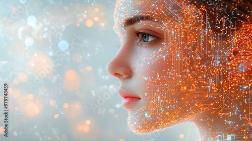 Beautiful woman in winter makeup with a close-up of her eyes and lips, surrounded by snow, showcasing glamour and sensuality