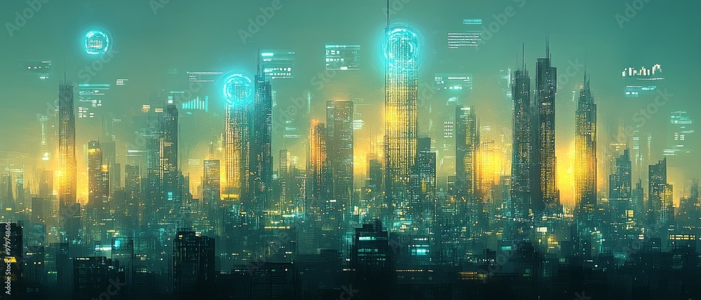 Fototapeta premium City of Twins, Digital Twin Technology