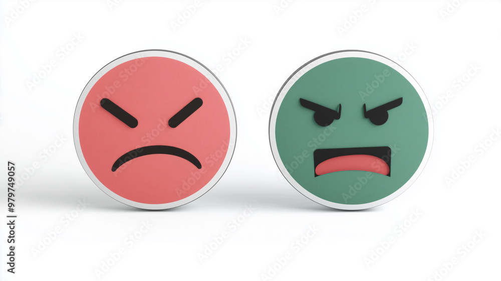 3d stickers in the form of smiley faces with opposite emotions, one happy, the other sad, matte surface, high detail, round shapes, various colors 3d stickers in the form of smiley faces with opposite emotions, one happy, the other sad, matte surface, high detail, round shapes, various colors