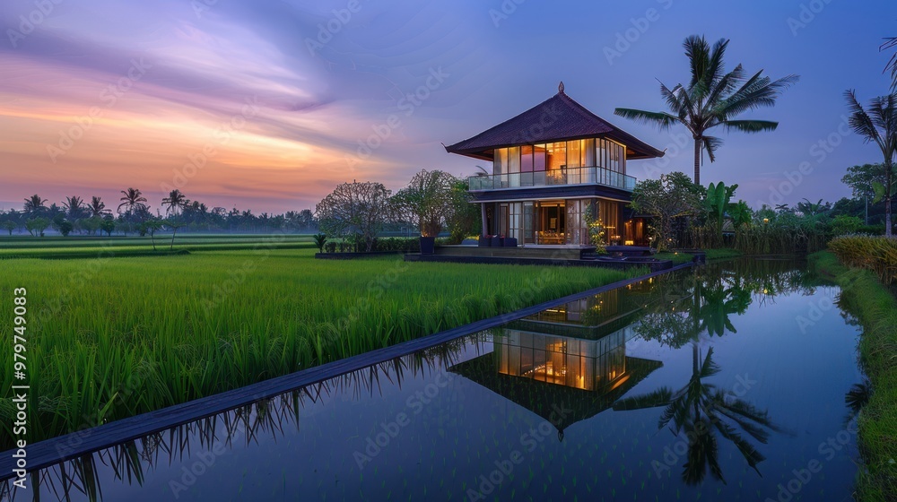 Fototapeta premium Modern Villa by the Rice Paddies in Bali