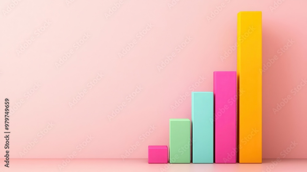 3D bar chart with colorful segments, illustrating growing business trends and market expansion 3D bar chart with colorful segments, illustrating growing business trends and market expansion