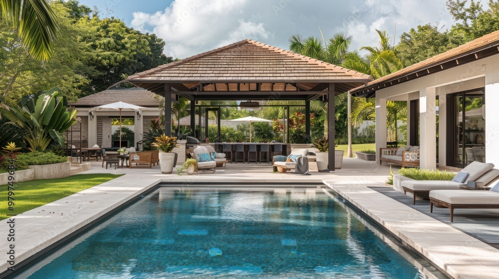 Fototapeta premium Luxury Tropical Poolside Oasis