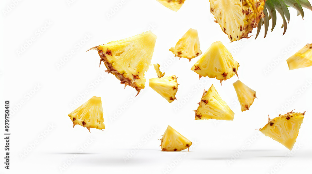 Naklejka premium pineapple slices on white background
