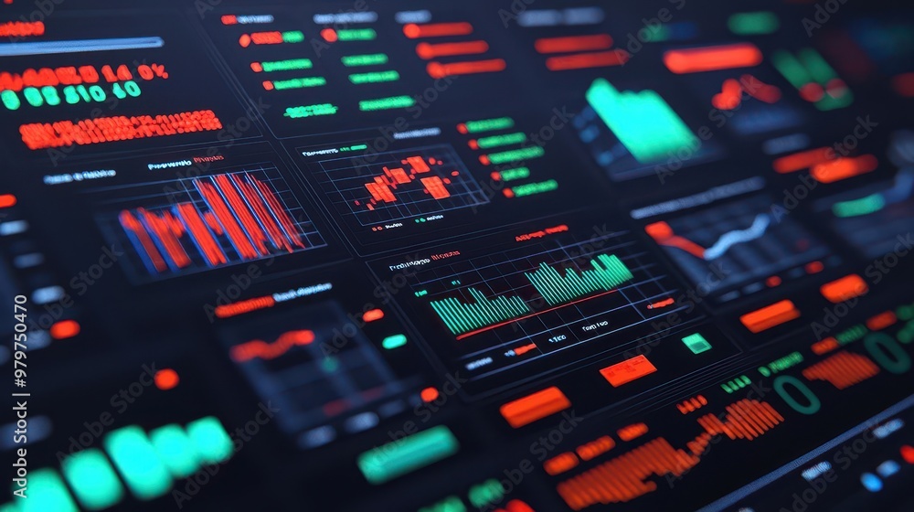 Digital dashboard with charts and graphs showcasing market growth, futuristic interface Digital dashboard with charts and graphs showcasing market growth, futuristic interface