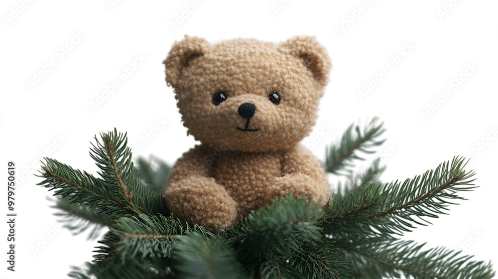 a teddy bear in a pine tree. a teddy bear in a pine tree.