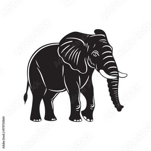 vector of black silhouette of elephant photo