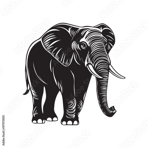 vector of black silhouette of  elephant