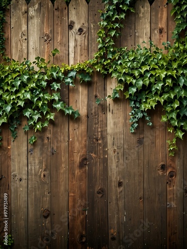 Ivy-covered wooden fence texture.