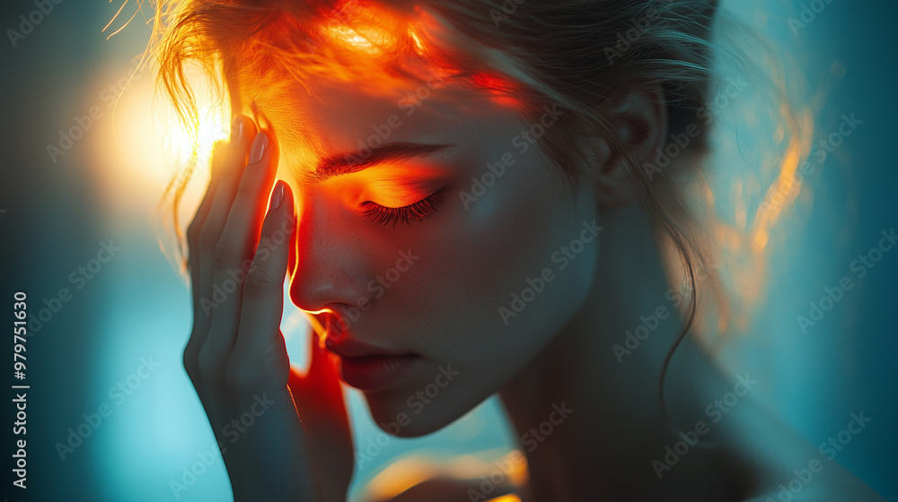 Fototapeta premium Young woman suffering headache.