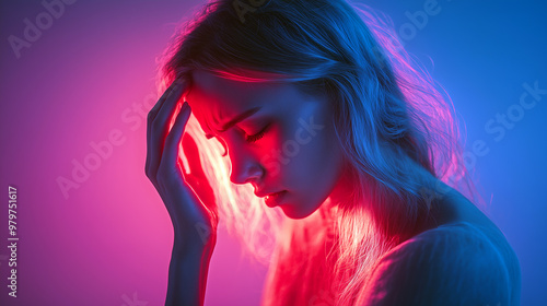 Young woman suffering headache. photo