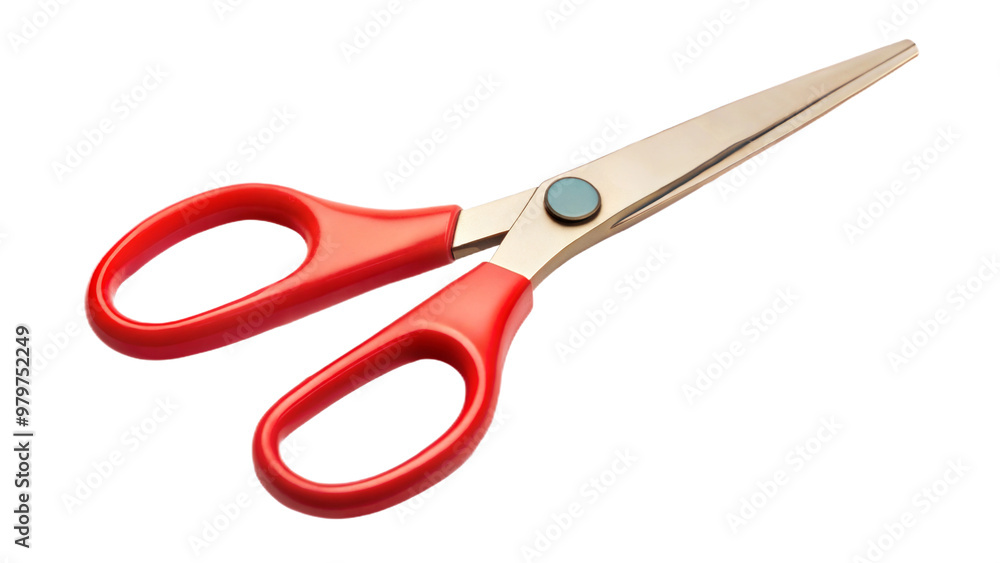 Red handled scissors on a black background, symbol of cutting tools and crafting work. Red handled scissors on a black background, symbol of cutting tools and crafting work.