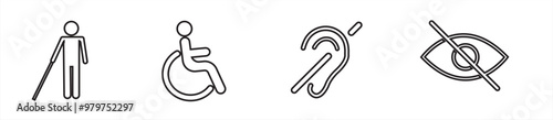 Useful icons for disabled persons. Disabled person icon set. 