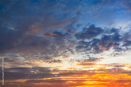 Colorful clouds and sky,Dusk, Sunset Sky Clouds in the Evening with colorful Orange, Yellow, Pink and red sunlight and Dramatic storm clouds on Twilight sky,