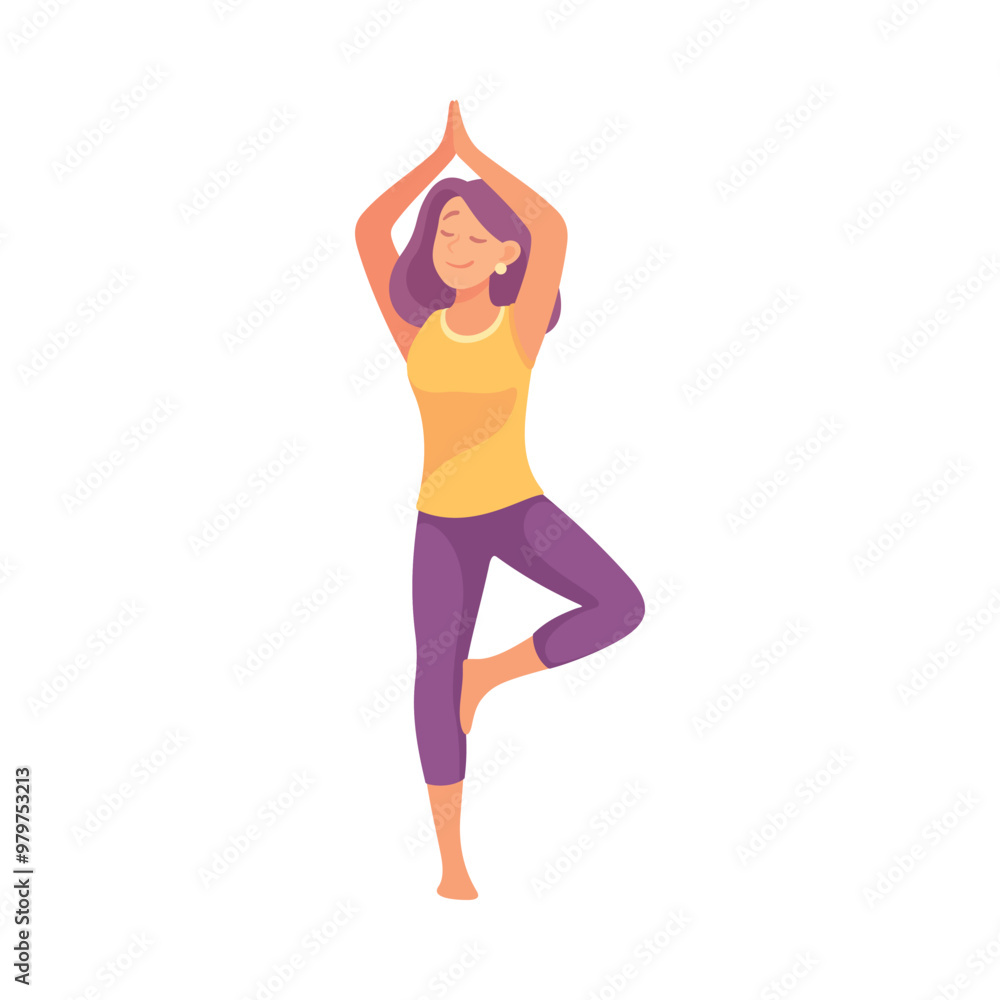 Woman Doing Yoga Standing in Asana Vector Illustration Woman Doing Yoga Standing in Asana Vector Illustration