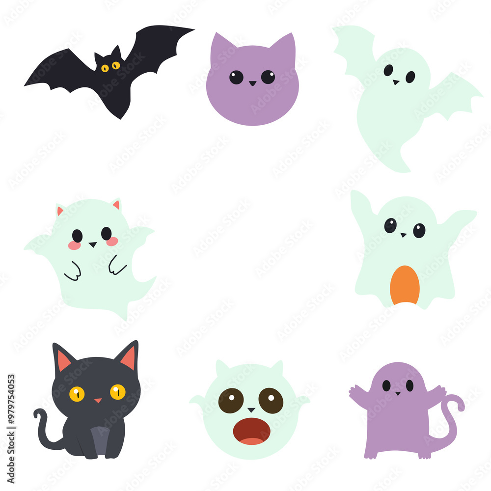 Set of elements Halloween pumpkins cat bat ghost Set of elements Halloween pumpkins cat bat ghost
