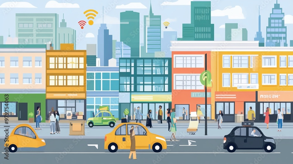 Fototapeta premium Smart City Wifi Lan Networks