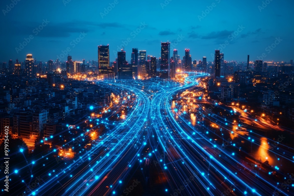 Obraz premium The Connected Skyline, Smart Cities and IoT Integration