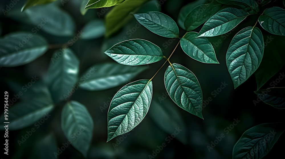 Low key green leafs dark nature background : Generative AI Low key green leafs dark nature background : Generative AI