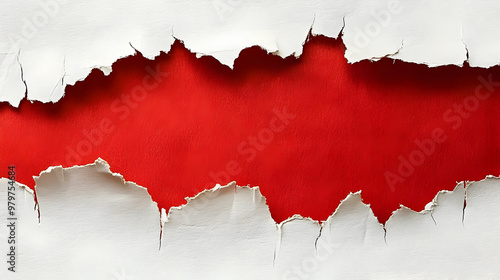 Wallpaper Mural Ripped White Paper Revealing a Vibrant Red Background: An Abstract Textural Design Element Torontodigital.ca