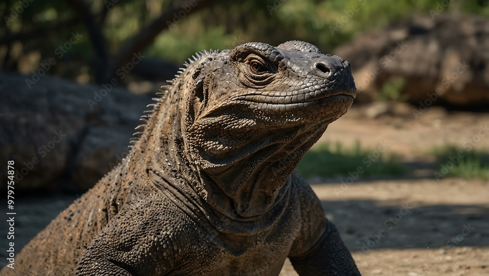 Komodo dragon in a menacing pose from the side. Komodo dragon in a menacing pose from the side.